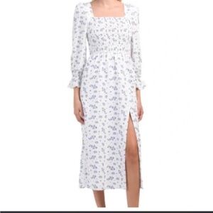 House of Harlow 1960 White and Blue Floral Long Sleeve Dress